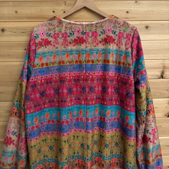 Natural Life Large Colorful Bohemian Fair Isle Print Fleece Zip Up One Piece PJ - Picture 8 of 9